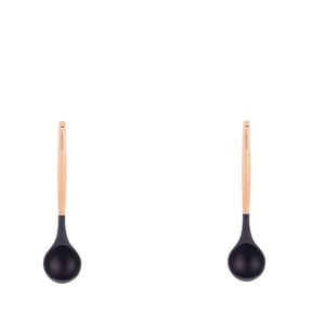 2 Pcs Beechwood & Silicone Ladle Charcoal