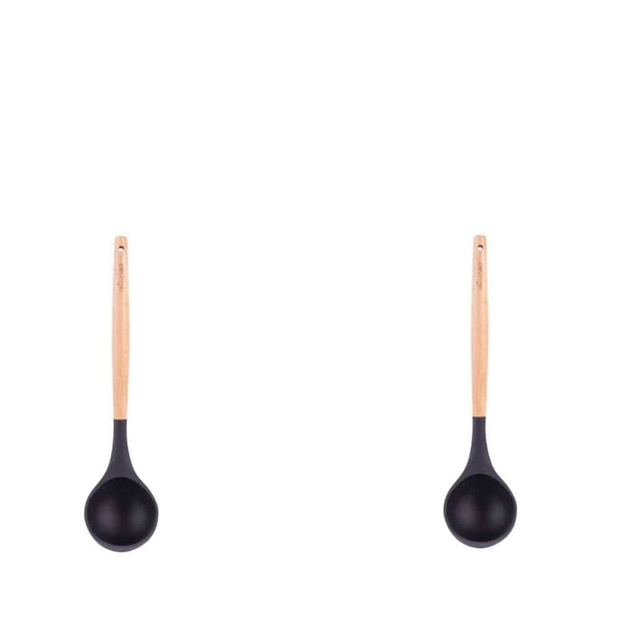 2 Pcs Beechwood & Silicone Ladle Charcoal