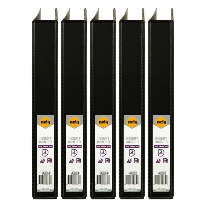 5x Marbig Clearview 2 D-ring Insert Binder A4 File 25mm Document Organiser Black