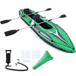 Costway 2Person Inflatable Kayak 3.5m Boat Foldable Aluminum Paddle-Green