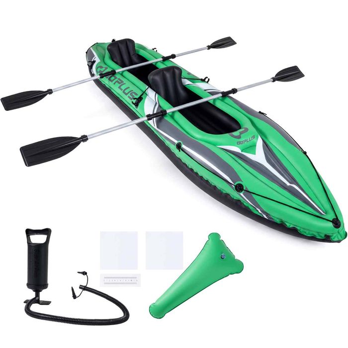 Costway 2Person Inflatable Kayak 3.5m Boat Foldable Aluminum Paddle-Green