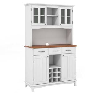 Costway Pantry Cupboard W/3 Drawers Hutch Wine Rack Shelf Tempered Glass