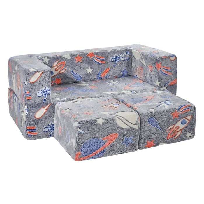 VEVOR 100x100x20cm Modular Kids Play Couch Grey 4Pcs DIY Glow in the Dark Toddler Chair