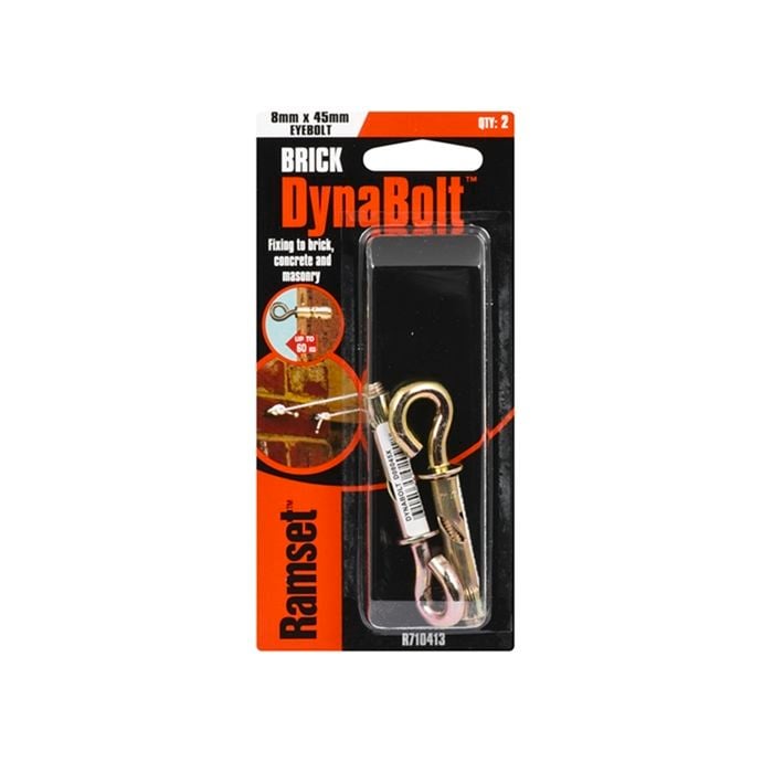Ramset Dynabolt Eye Bolt 8 x 45mm Zinc Passivated 2pk