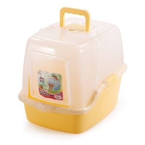 Cat Litter Toilet Box with Hooded Top Flap Door Yellow