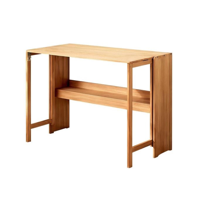 Lauft Folding Bamboo Wood Computer Study Desk W/ Built-in Bookshelf & Storage