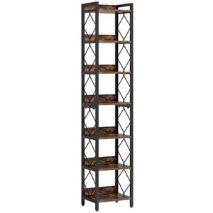 Oakory 7-tier 200cm Extra Tall Narrow Bookshelf With Black Metal Frame
