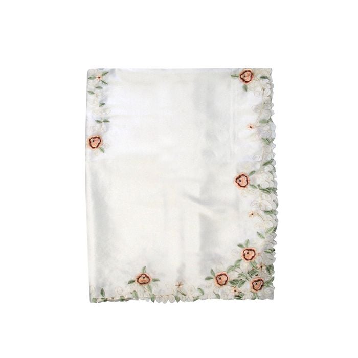 Hannah Flowers Off White Embroidered Cutout Rectangular Tablecloth 152 x 228 cm