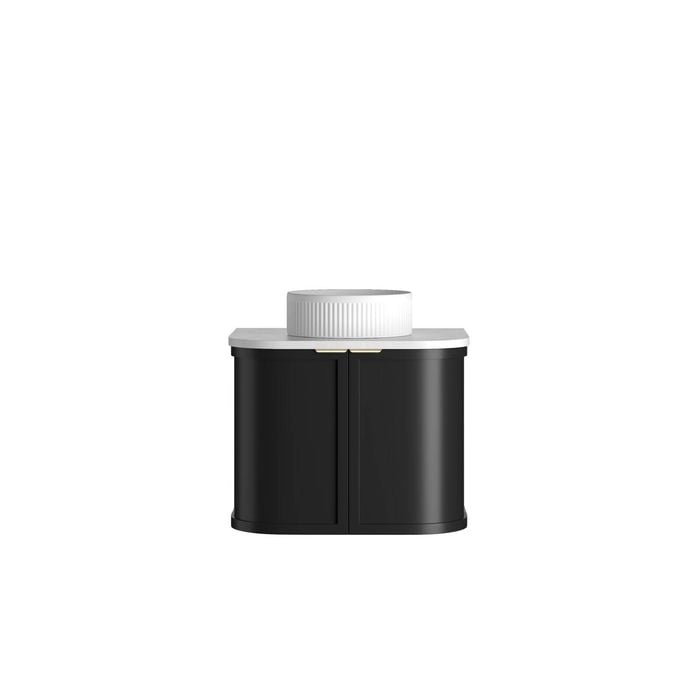 Attica 600mm Black Matte Bentwood Heritage Curved Vanity With Carrara Stone Top