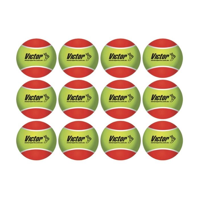 12pc Victor Sports Tennis Ball Pressureless Training Balls Set Yellow/Red