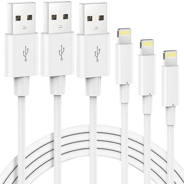 iWill 3 Pack 2m Long Data Transfer Charger Charging USB Cable Cord for Apple iPhone iPad iPod Bulk White TPE