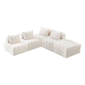 Oikiture 5 Seater Boucle Modular Sofa & Ottoman Set