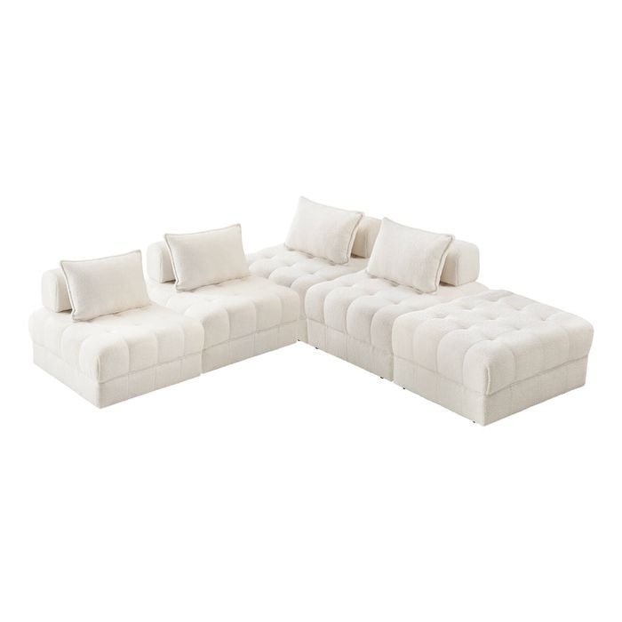 Oikiture 5 Seater Boucle Modular Sofa & Ottoman Set