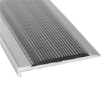 Duratac 1200mm Stair Nosing Clear Aluminium With Black Vinyl Insert And Countersunk Holes