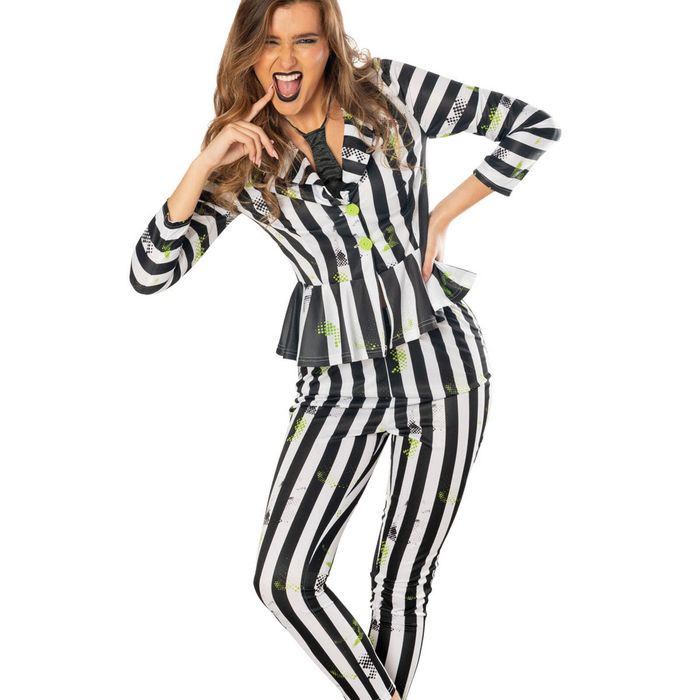 Beetlejuice Deluxe Womens Costume Jacket With Pants Adult Halloween Black White