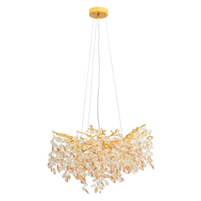 Telbix Molena Modern Pendant Hanging Lamp Light Aluminium Crystal Gold Amber Clear Gloss