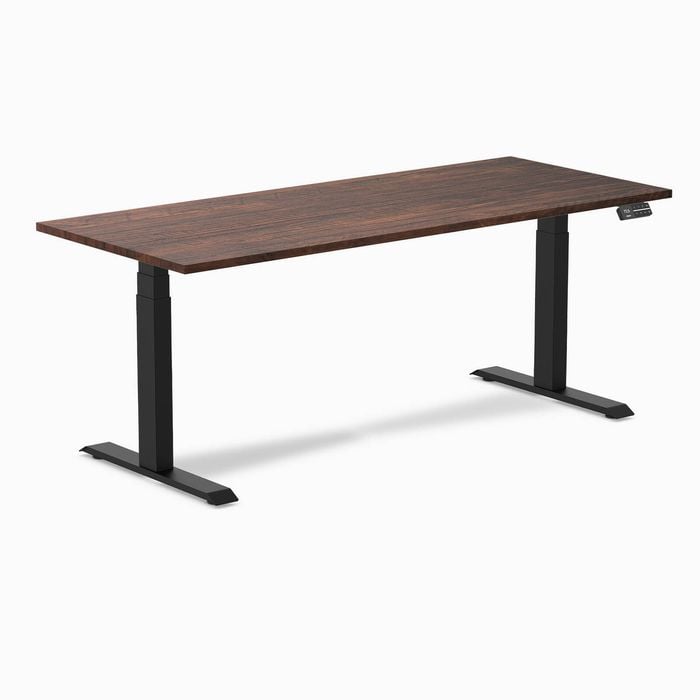 Desky Dual American Rustic Pine Softwood Sit Stand Desk 180x75cm Matte Black Frame Leg