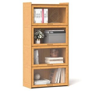 Costway 1.4m 4-tier Bamboo Bookcase Storage Cabinet Bookshelf Natural