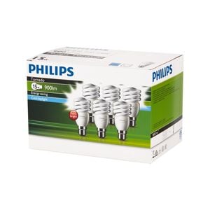 Philips Spiral B22 CFL 900Lm Cool Daylight 15W Globe - 6 Pack