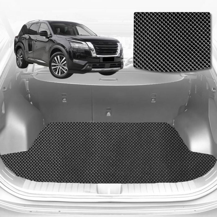 6D Diamond Car Boot Mat for Nissan Pathfinder 8 seater (R53)2022-Current-(3rd Row folded/5 seater)-Cargo Mat-Black-Outback GT