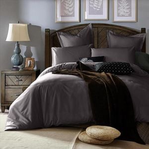 CottonMore 100% cotton 350TC Steel Grey Plain Cotton Quilt Cover Set - Single
