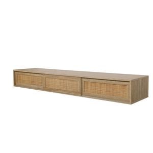 Westly Rattan Hover Wall Mount TV Unit with 3 Sliding Doors Oak