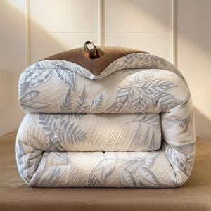 CottonMore Winter Warm Jacquard Leaf Milk Velvet Comforter Plush Blanket 200x230cm