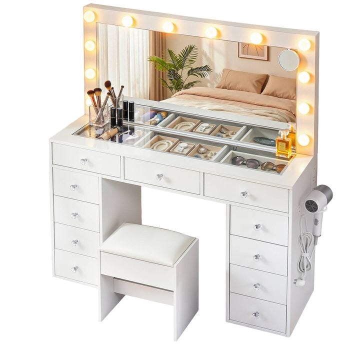 Artiss Dressing Table Charging Station LED Mirror White