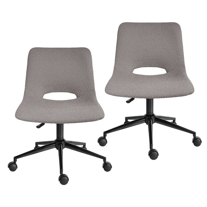 La Bella Grey 2 Set Office Desk Chair - Loop Yarn Fabric Home Swivel Chair Cut-Out Seat HALO
