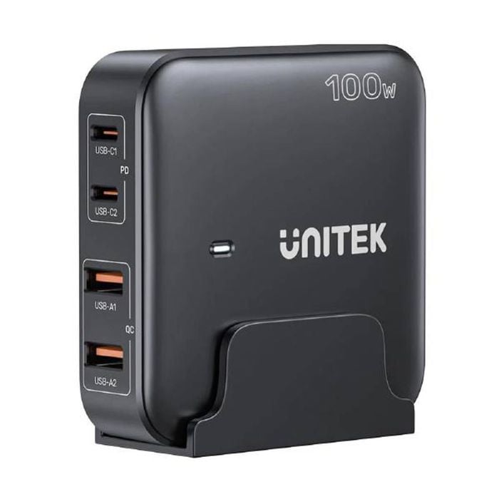 Unitek 4-in-1 Desktop GaN Charger USB-C x2 PD USB-A QC 3.0 x2 with Power Cord 100W Black Unitek Gift Box