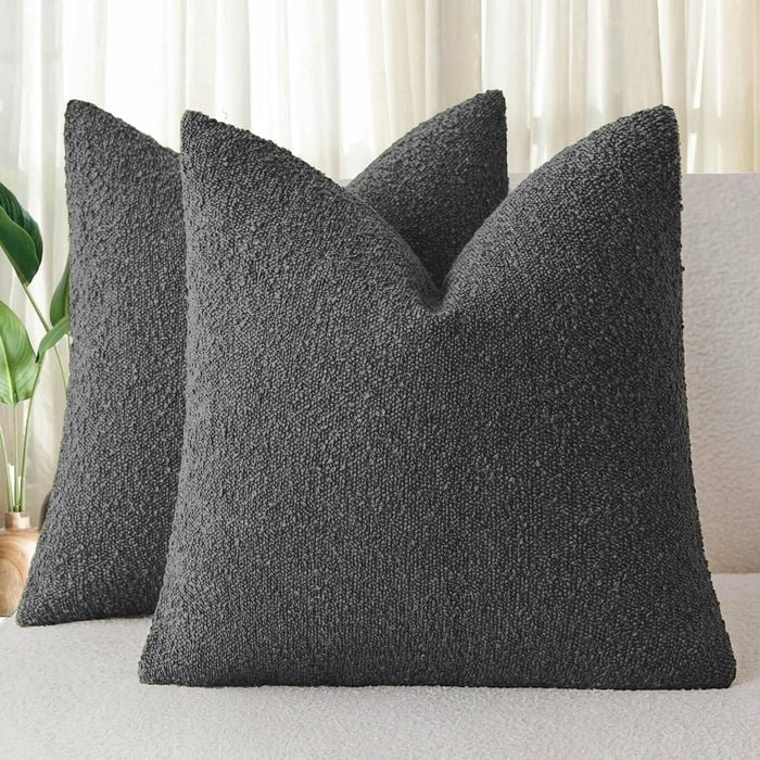 Gioia Casa Twin-pack Bouclé Cushion Covers - Soft Textured Polyester With Hidden Zipper (charcoal, 45cm X 45cm)