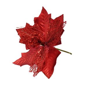 Catzon 6 Pcs Glitter Christmas Flowers with Stem Artificial Poinsettia-Red
