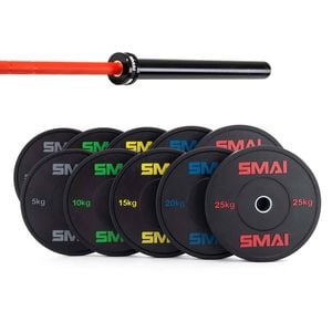 Smai 170kg Hd Bumper Plate Set Inc 20kg Barbell - 20kg Red Barbell