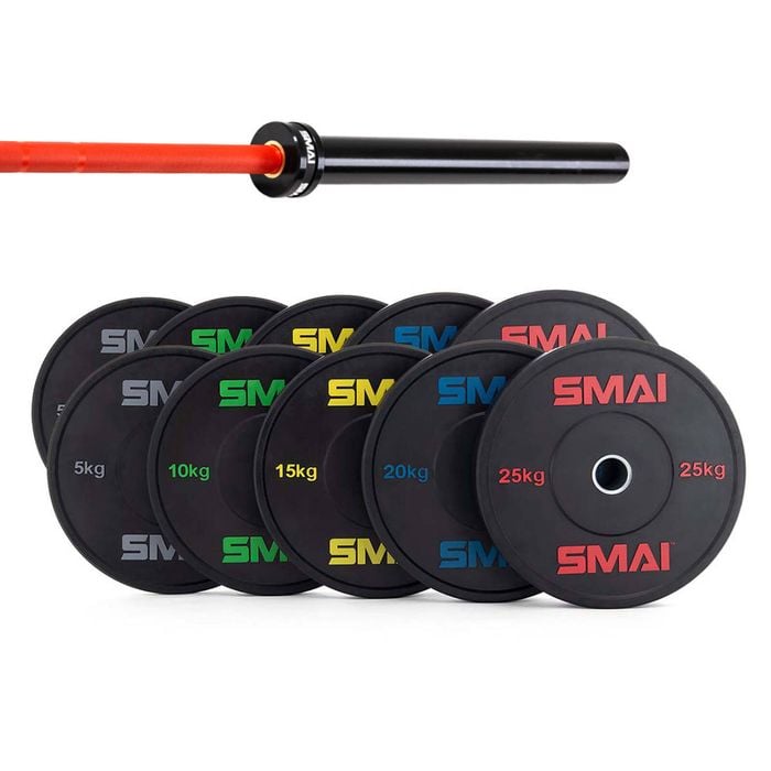 Smai 170kg Hd Bumper Plate Set Inc 20kg Barbell - 20kg Red Barbell