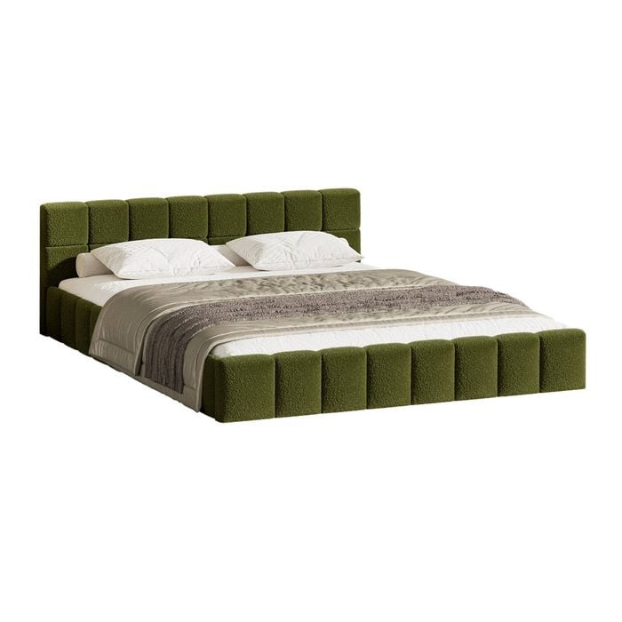 Oikiture Bed Frame Queen Green Boucle - Bunnings Australia