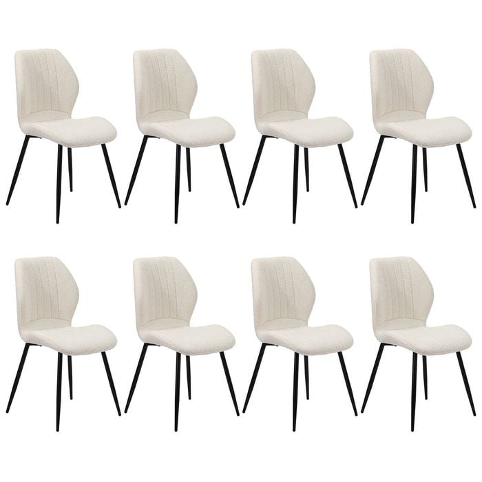 Oikiture Set of 8 Dining Chairs Upholstered Boucle White
