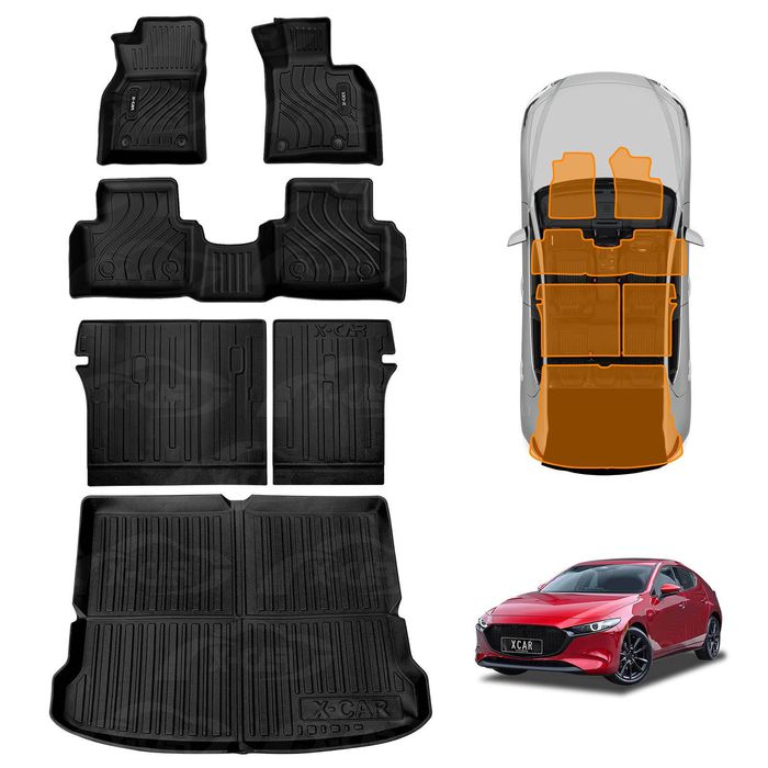 Floor Mats Boot Liner Set For Mazda 3 Hatch Bp Series 2019-onwards All Weather Heavy Duty Trunk Cargo Kick Back Seat Protector