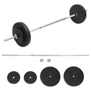 vidaXL Barbell with Plates Set 30 kg Home Exercise Dumbbell Free Weight Plate