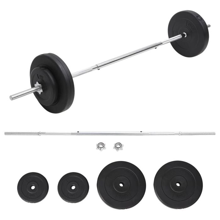 vidaXL Barbell with Plates Set 30 kg Home Exercise Dumbbell Free Weight Plate
