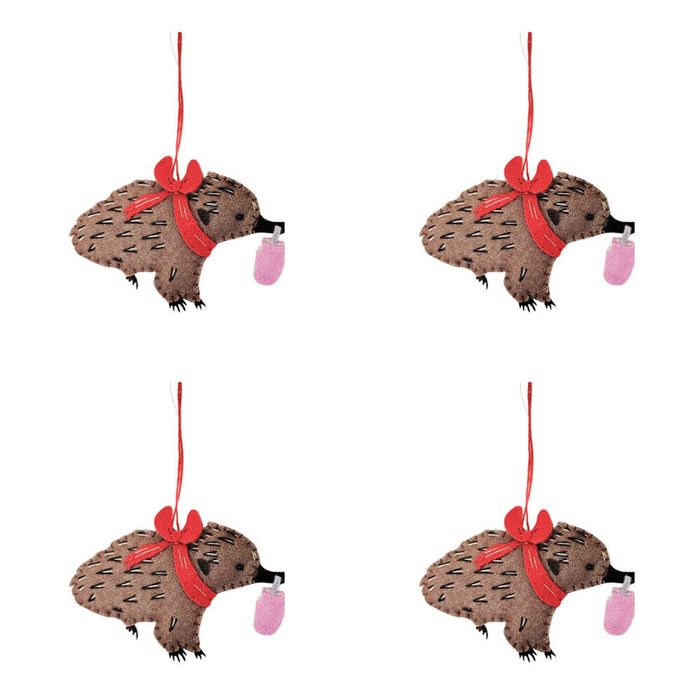 4PK Urban Renee Treml Echidnas Hanging Decoration 10cm Brown Assorted