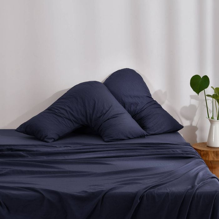 Dreamaker Superfine Washed Microfibre V-shape Pillowcase Twin Pack - Navy