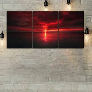 3pcs Red Sunset Ocean Red Clouds Print 100% Australian Made 3 x 40x60cm (Metal Print)