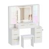 Advwin Fluted LED Vanity Desk with Mirror and Charging Station White