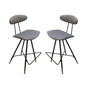 6IXTY Set of 2 - Rialto Scandinavian Fabric Bar Stool 65cm - Metal Frame - Grey