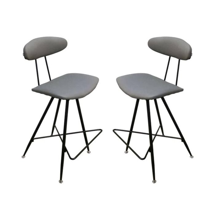 6IXTY Set of 2 - Rialto Scandinavian Fabric Bar Stool 65cm - Metal Frame - Grey