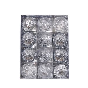 Catzon 12 Pcs 8cm Christmas Ball Ornaments with Stuffed Delicate Sparkling for Xmas Party Wedding-Silver