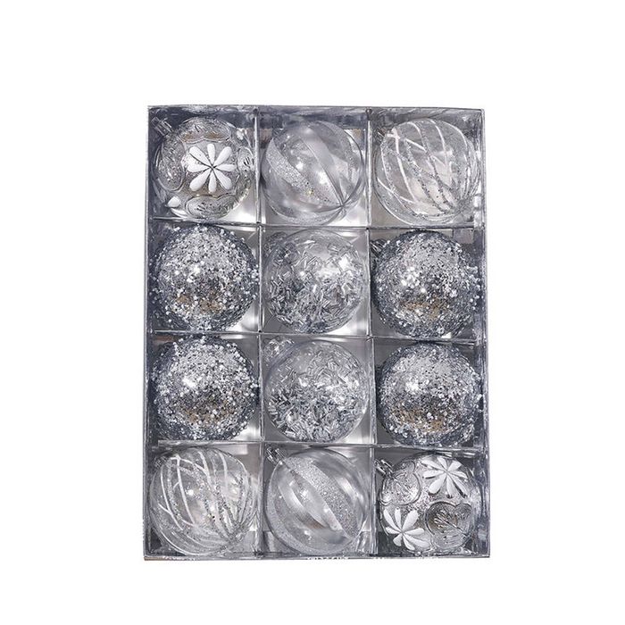 Catzon 12 Pcs 8cm Christmas Ball Ornaments with Stuffed Delicate Sparkling for Xmas Party Wedding-Silver