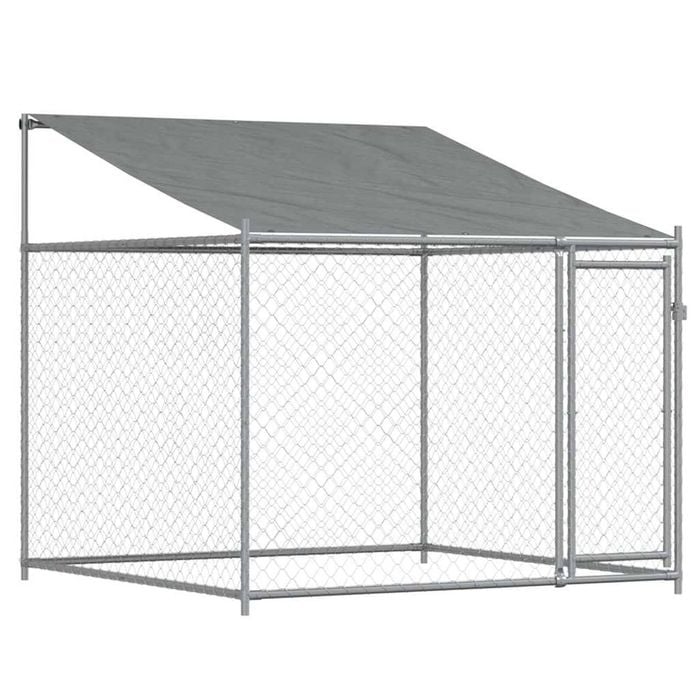 vidaXL Dog Cage with Roof and Door Dog Kennel Animal House Grey Galvanised Steel 2x2x2 m