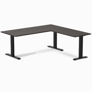 Desky Fixed Height Burnished Wood Melamine L-shape Office Desk 1800x1750mm Matte Black Frame