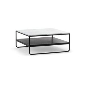 Estoria 90cm Square White Marble Shelf Coffee Table in Black